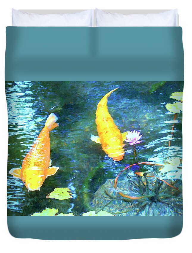 Koi Duvet Cover featuring the painting Two Koi by Dominic Piperata