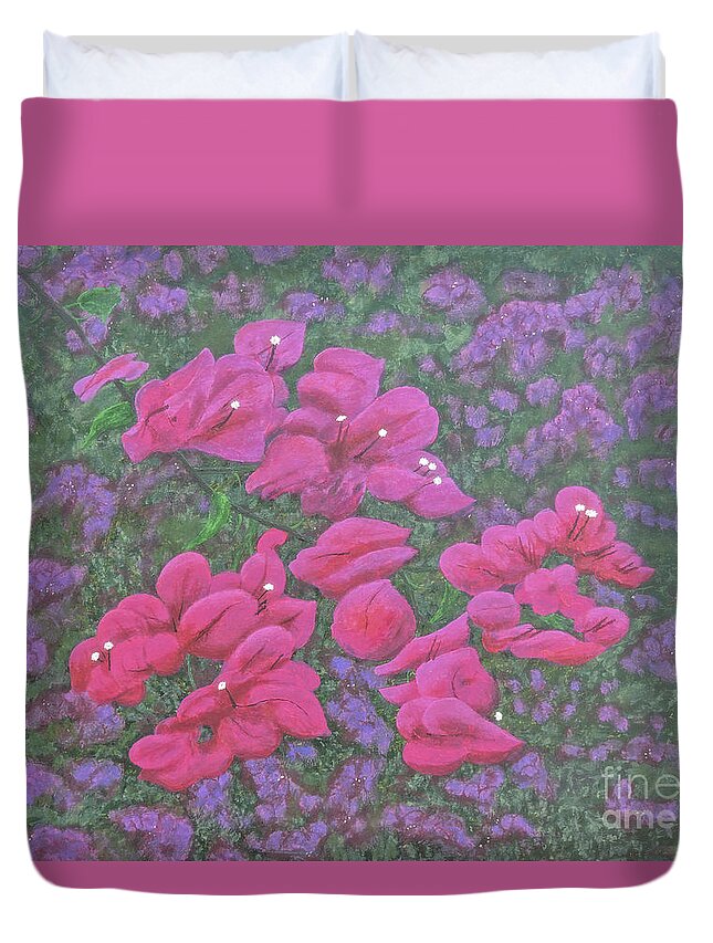Bougainvillea Duvet Cover featuring the painting Two Layer Bougainvillea by L J Oakes