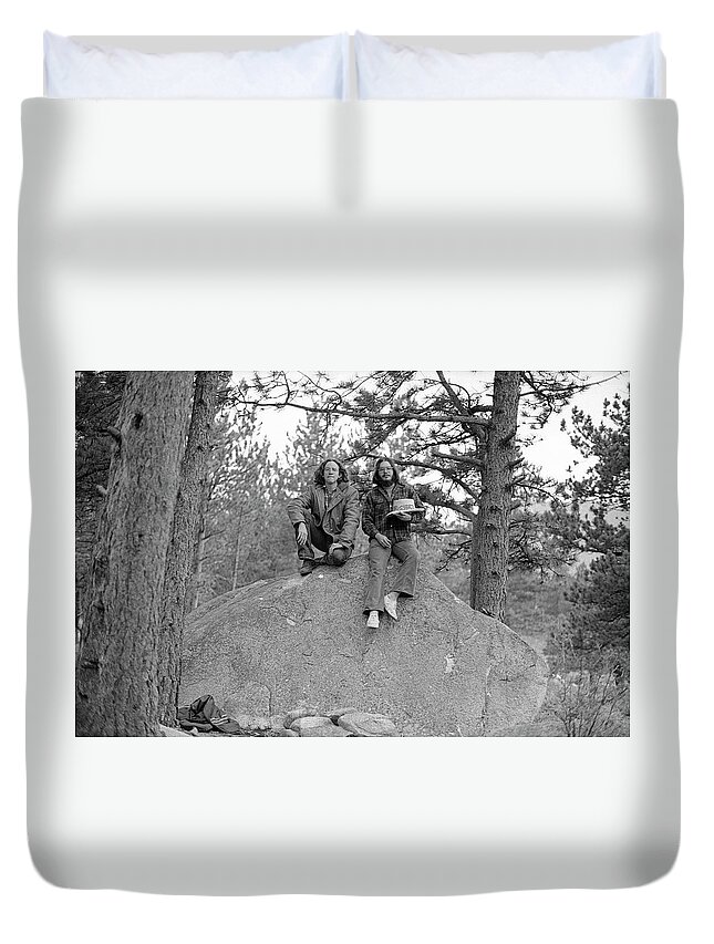 American West Duvet Cover featuring the photograph Two Men on a Boulder in the American West, 1972 by Jeremy Butler