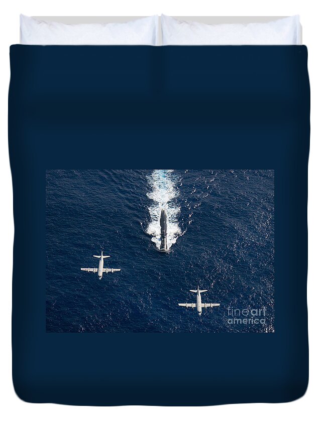 Aircraft Duvet Cover featuring the photograph Two P-3 Orion Maritime Surveillance by Stocktrek Images