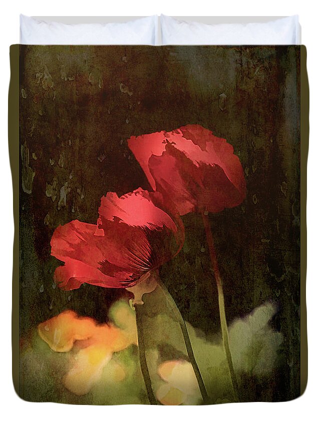 Poppy Duvet Cover featuring the painting Two Poppies by Elaine Teague