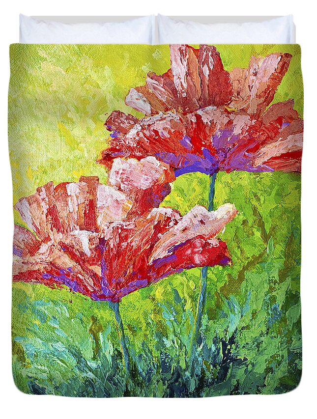 New From My Floral And Nature Collection! Duvet Cover featuring the painting Two Red Poppies by Marion Rose