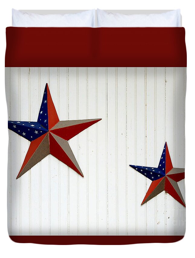 Red White Blue Patriotic Us Usa U.s. U.s.a. Star Starr Flag Duvet Cover featuring the photograph Two Stars 6938 by Ken DePue