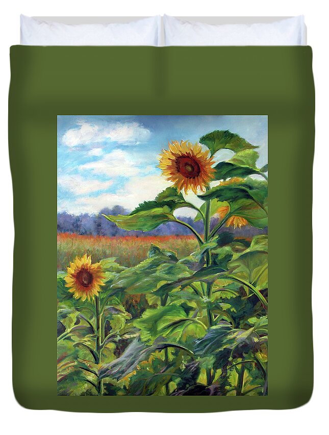 Sunflowers Duvet Cover featuring the painting Two Sunflowers by Marie Witte