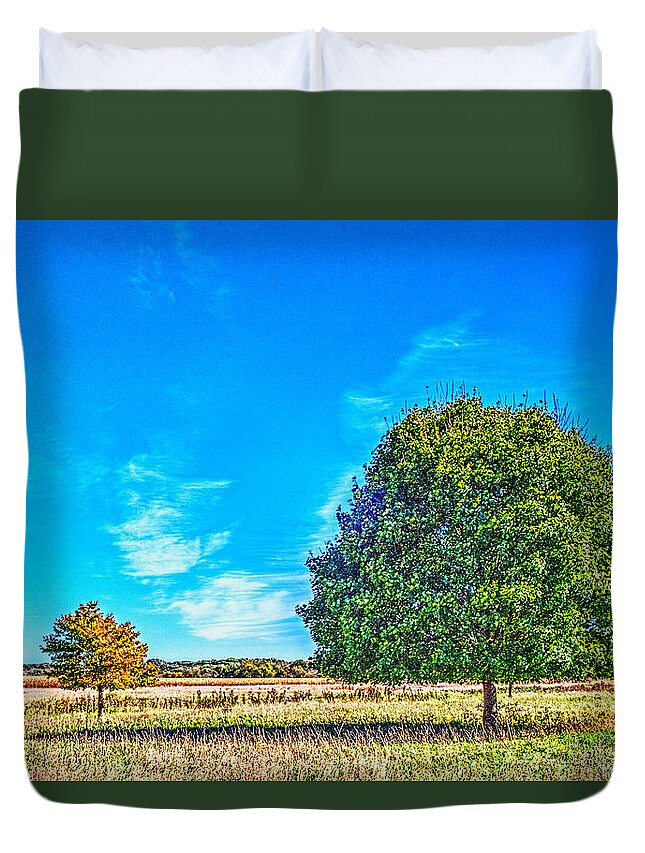 Prairie Duvet Cover featuring the photograph Two Trees on the Illinois Prairie by Roger Passman