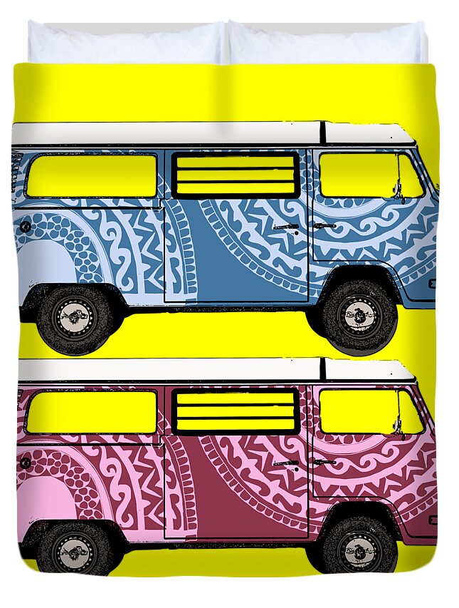 Two Duvet Cover featuring the digital art Two VW Vans by Piotr Dulski