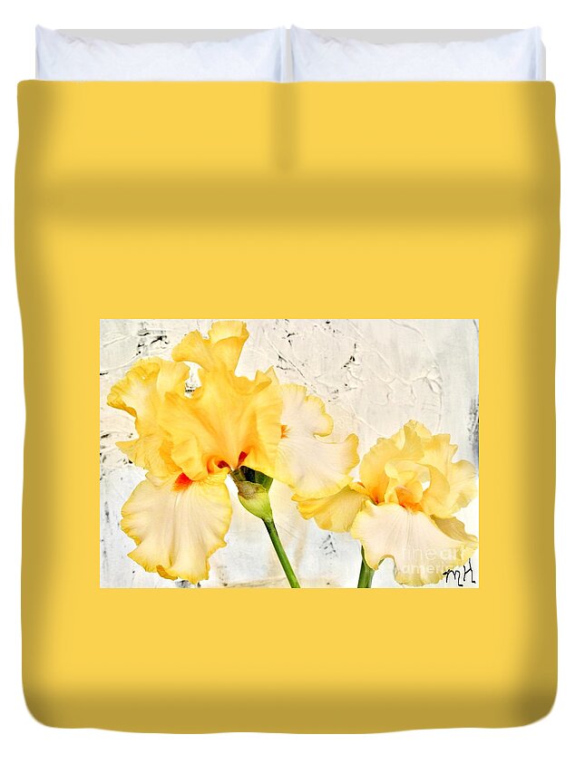 Photo Duvet Cover featuring the photograph Two Yellow Irises by Marsha Heiken