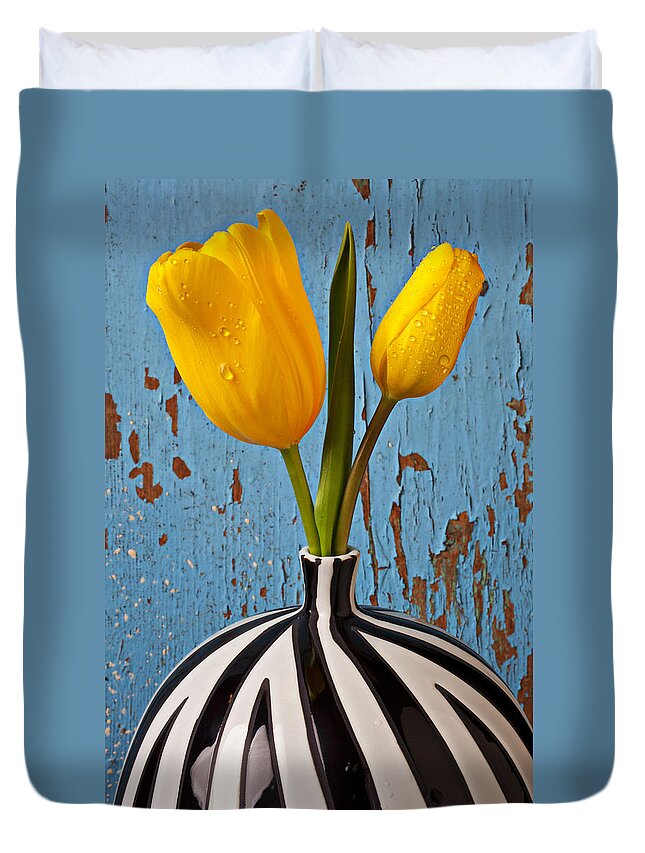 Two Yellow Duvet Cover featuring the photograph Two Yellow Tulips by Garry Gay