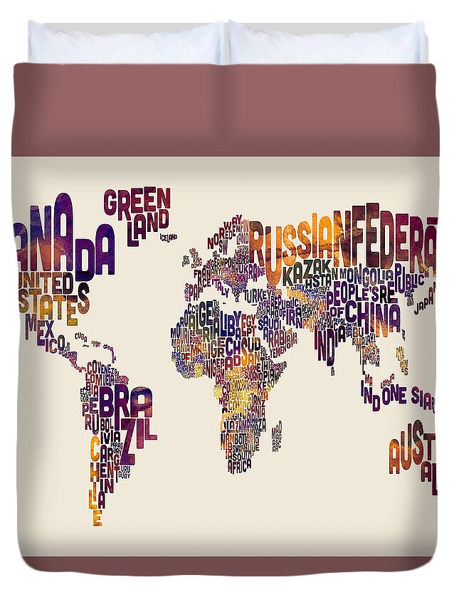 Map Of The World Duvet Cover featuring the digital art Typography Text Map of the World Map by Michael Tompsett