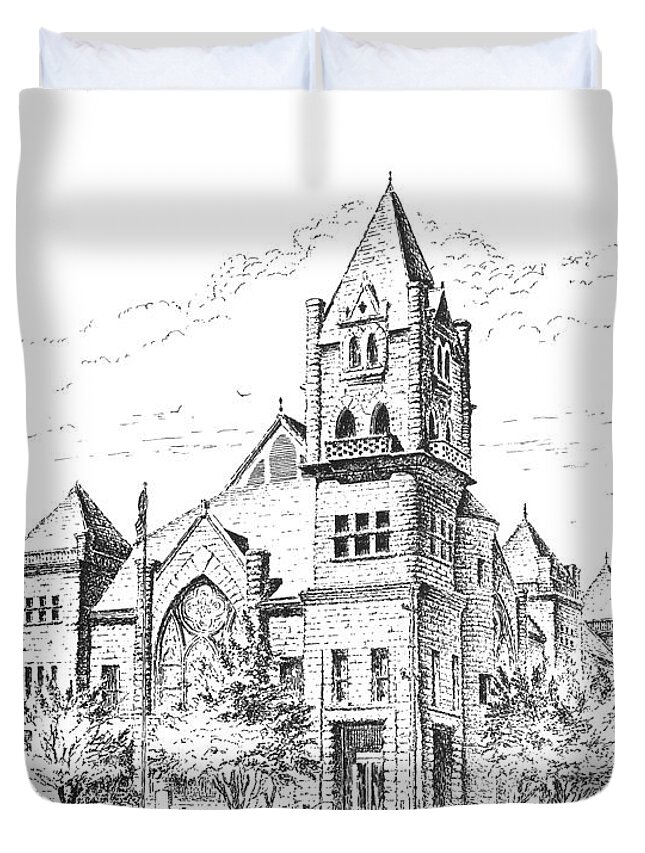 Tyrrell Historical Library Duvet Cover featuring the drawing Tyrrell Historical Library by Randy Welborn