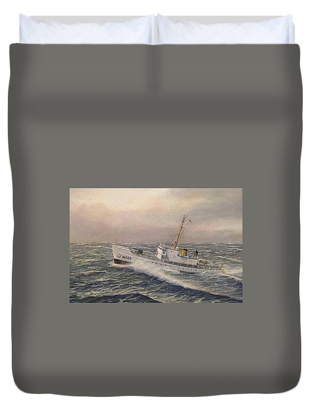 Coast Guard Duvet Cover featuring the painting U.. Coast Guard Cutter General Greene 2 by William Ravell