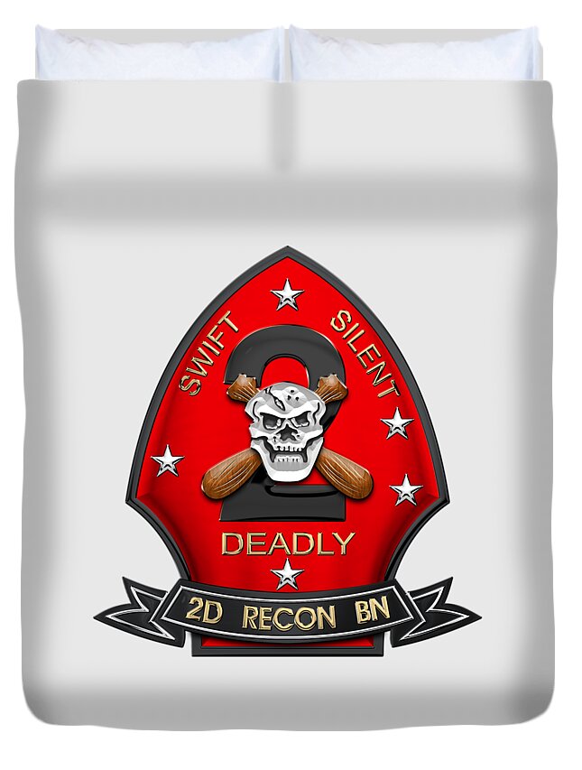 'military Insignia & Heraldry' Collection By Serge Averbukh Duvet Cover featuring the digital art U S M C 2nd Reconnaissance Battalion - 2nd Recon Bn Insignia over White Leather by Serge Averbukh