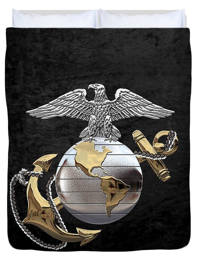 'usmc' Collection By Serge Averbukh Duvet Cover featuring the digital art U S M C Eagle Globe and Anchor - C O and Warrant Officer E G A over Black Velvet by Serge Averbukh