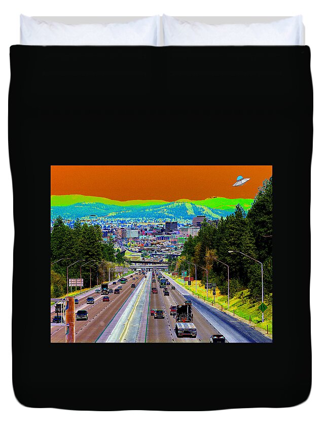 Ufo Duvet Cover featuring the photograph UFO over Spokane by Ben Upham III