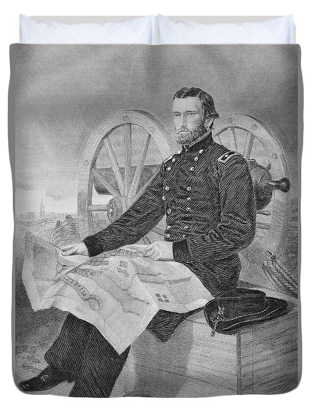 American Duvet Cover featuring the drawing Ulysses S. Grant 1822-1885. Commmander by Vintage Design Pics
