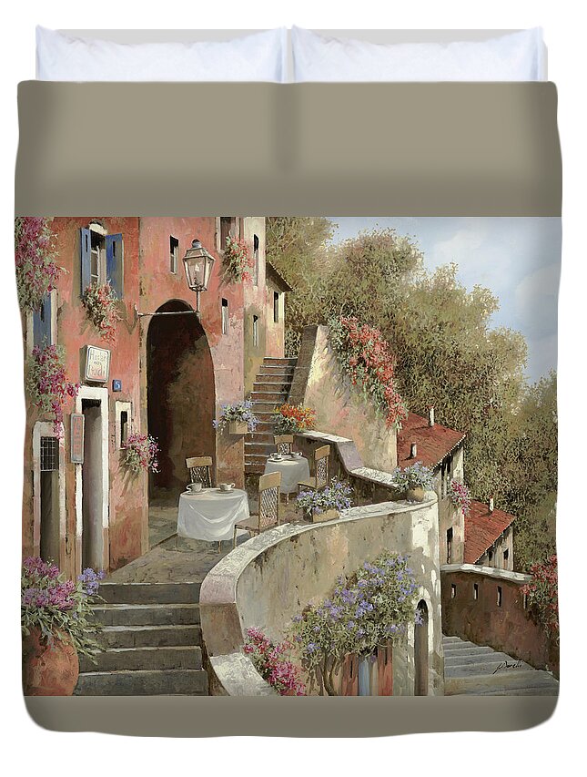 Landscape Duvet Cover featuring the painting Un Caffe Al Fresco Sulla Salita by Guido Borelli