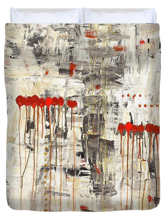 Abstract Art Duvet Cover featuring the painting Un Pour Tous by Carmen Guedez