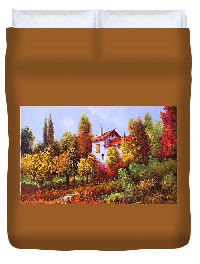 Country House Duvet Cover featuring the painting Una Casa E Mezza Nel Bosco by Guido Borelli