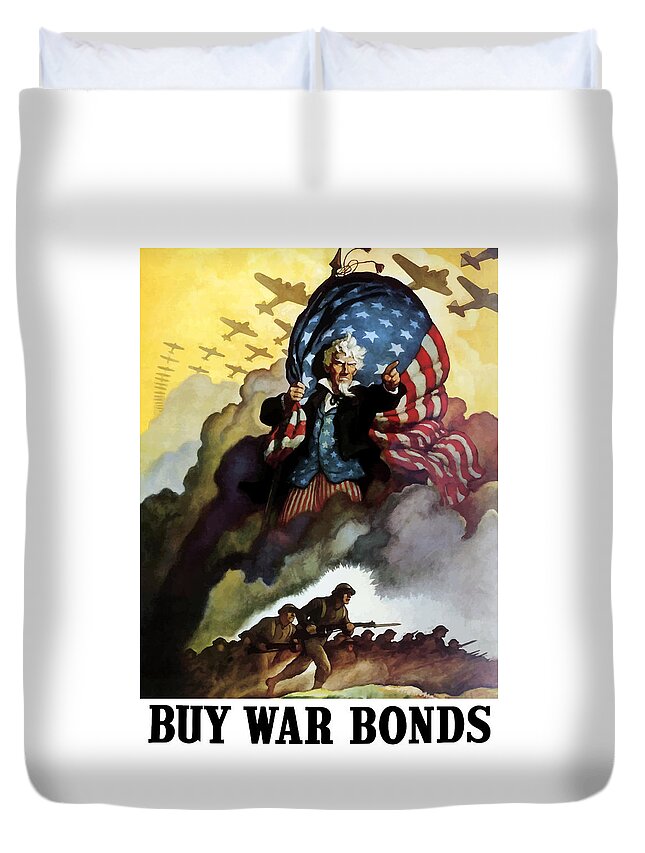 Uncle Sam Duvet Cover featuring the painting Uncle Sam - Buy War Bonds by War Is Hell Store