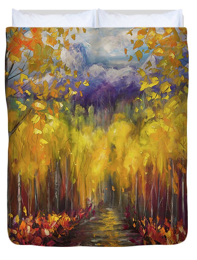 Licensingart Duvet Cover featuring the digital art Uncompahgre National Forest Palette Knife Painting by OLena Art by Lena Owens - Vibrant DESIGN