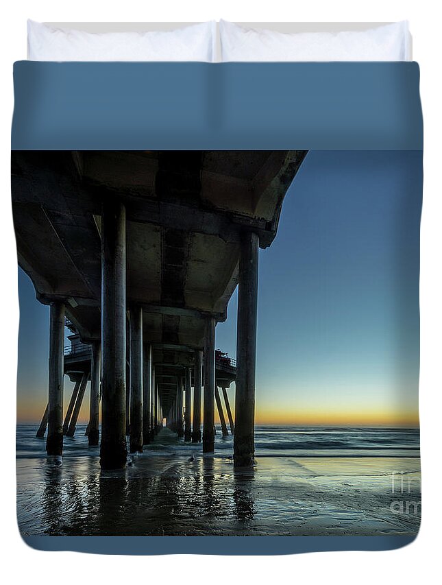 Beach Duvet Cover featuring the photograph Under The Pier by Paul Quinn