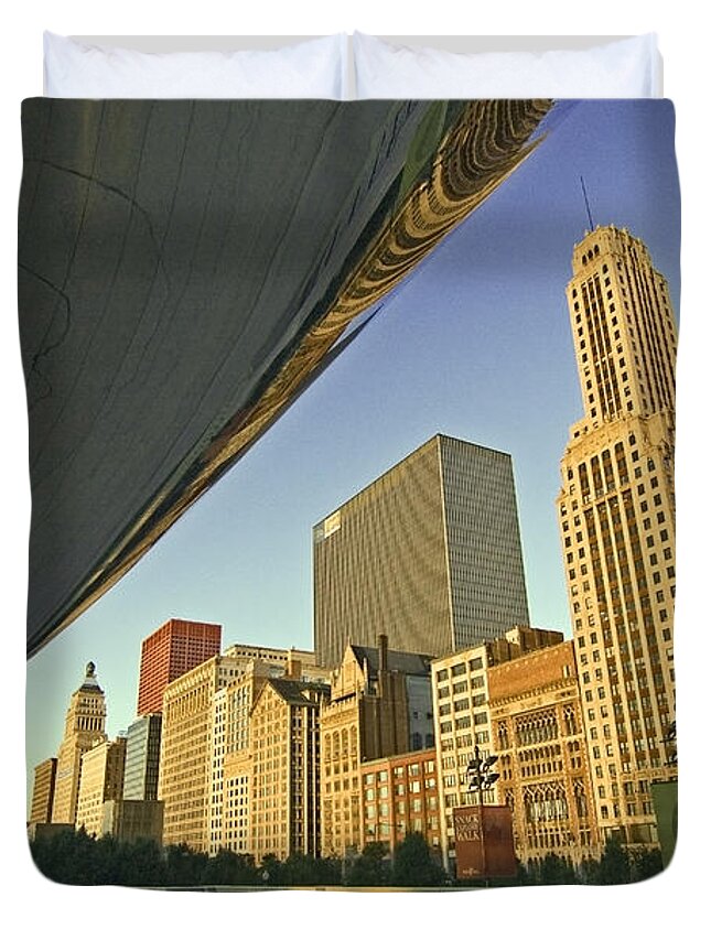 Bea Duvet Cover featuring the photograph Under the Bean and Chicago skyline by Sven Brogren