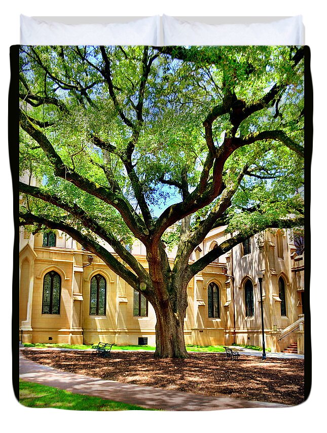 Under The Old Oak Tree Duvet Cover featuring the photograph Under The Old Oak Tree by Lisa Wooten
