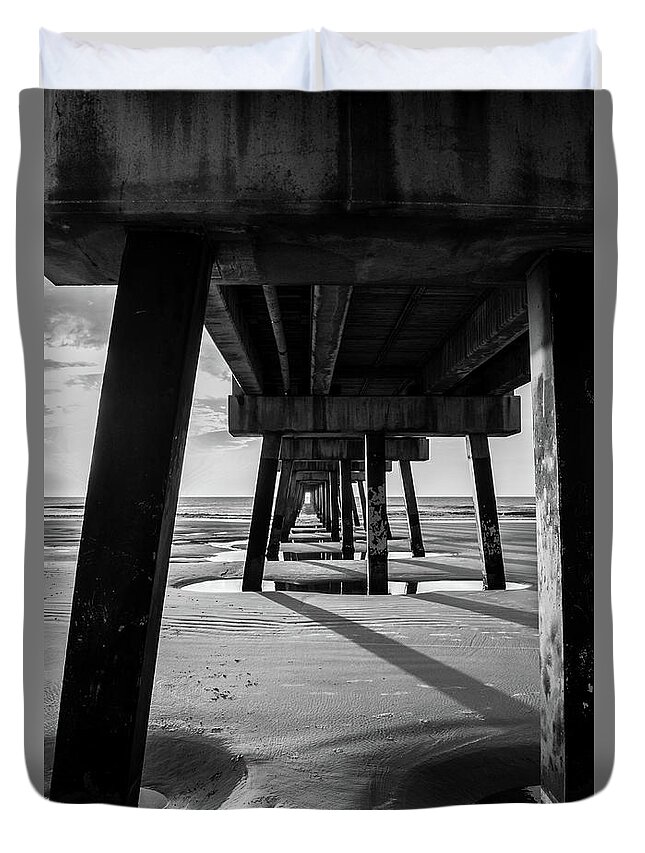 Jacksonville Duvet Cover featuring the photograph Under the Pier by Bradley Dever