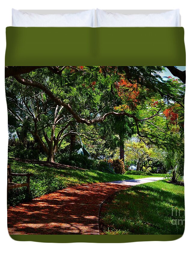 Poinciana Tree Duvet Cover featuring the photograph Under the Poinciana Tree by Julie Adair