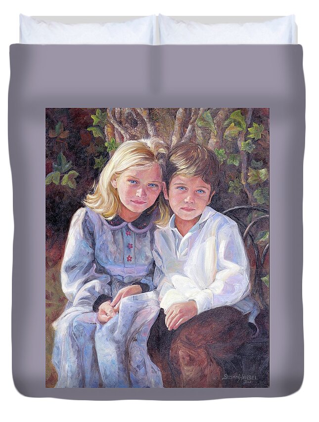 Art Painting Duvet Cover featuring the painting Under The Tree by Susan Hensel