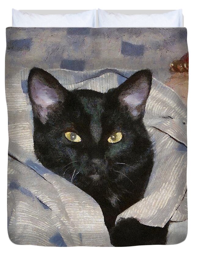 Cat Duvet Cover featuring the painting Undercover Kitten by Jeffrey Kolker