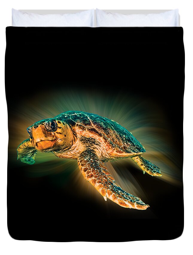 Turtle Duvet Cover featuring the photograph Undersea Turtle by Debra and Dave Vanderlaan