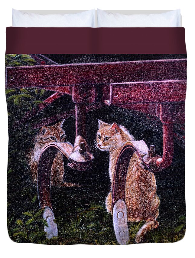 Cats Duvet Cover featuring the painting Understudy by Susan Sarabasha