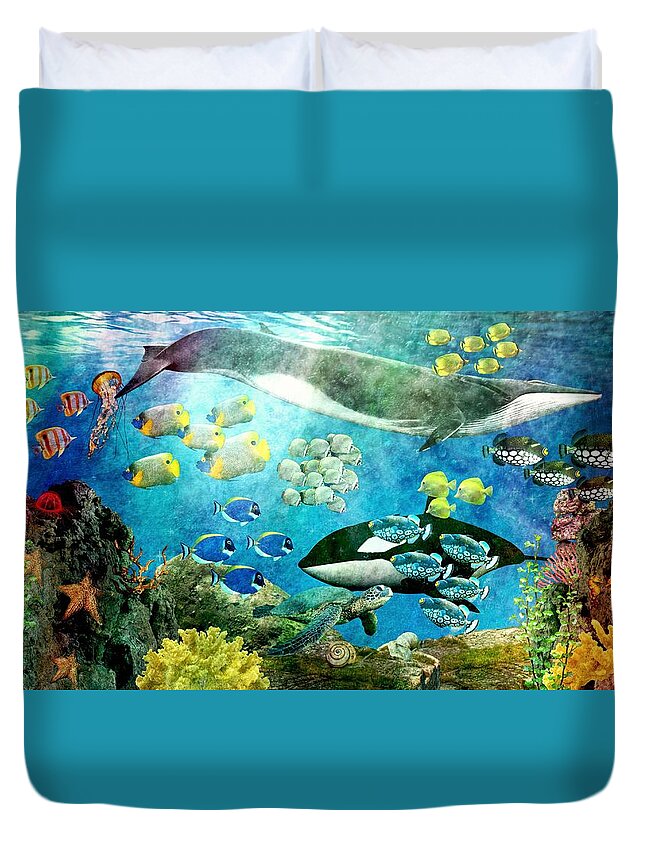 Children Duvet Cover featuring the digital art Underwater Magic by Ally White