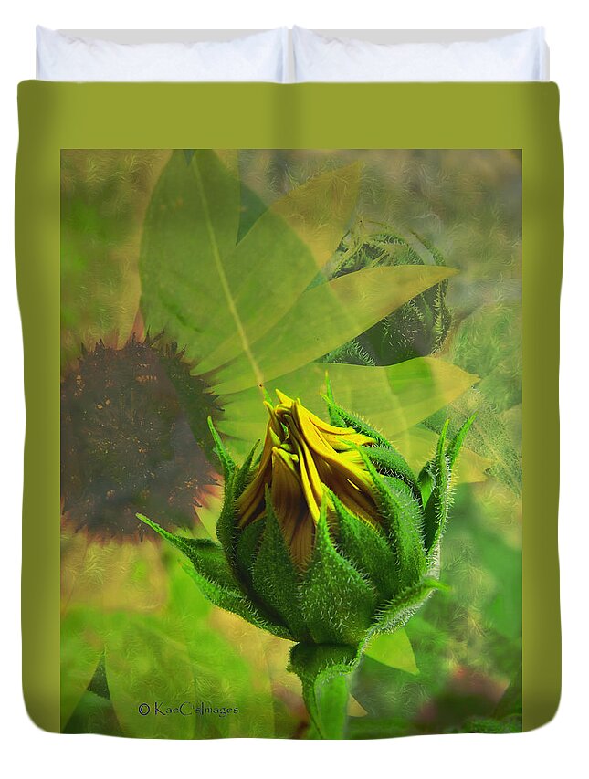 Sunflower Duvet Cover featuring the digital art Unfolding Sunflower by Kae Cheatham