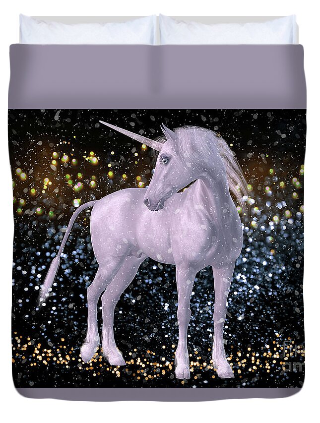 Unicorn Duvet Cover featuring the digital art Unicorn Dust by Digital Art Cafe