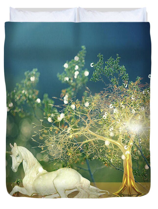 Unicorn Duvet Cover featuring the digital art Unicorn Resting Series 2 by Digital Art Cafe