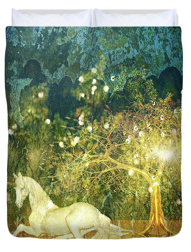 Unicorn Duvet Cover featuring the digital art Unicorn Resting Series 3 by Digital Art Cafe