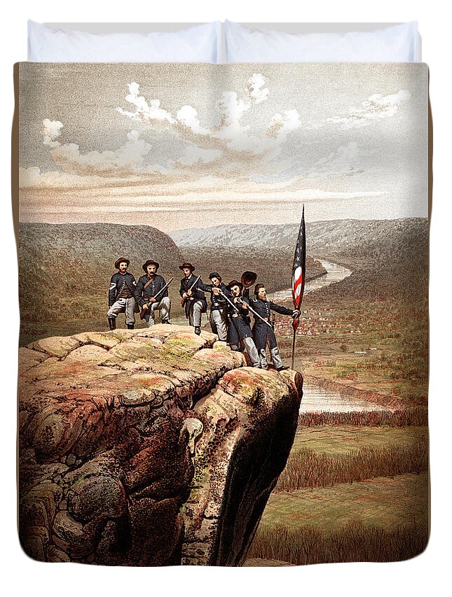Civil War Duvet Cover featuring the painting Union Soldiers On Lookout Mountain by War Is Hell Store
