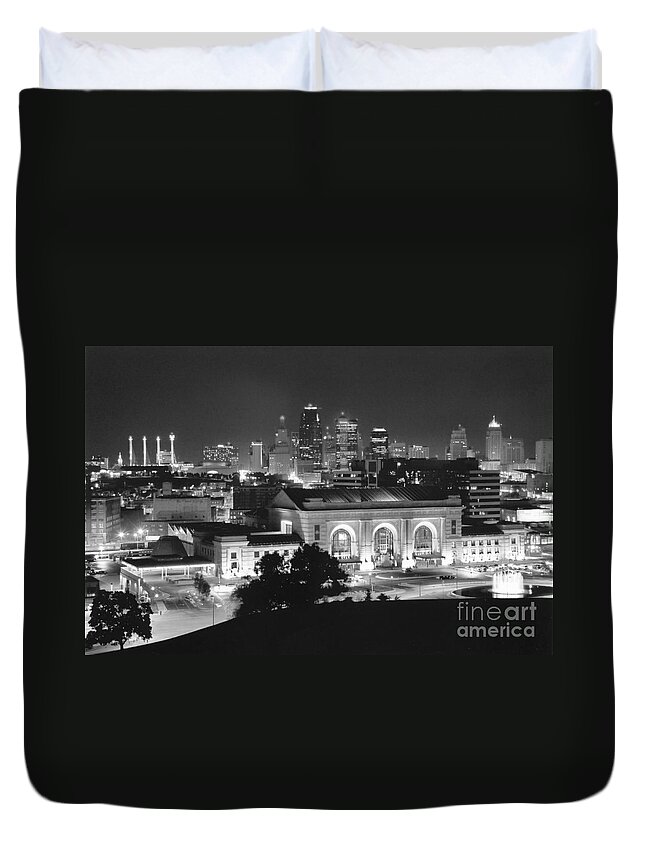 Kansas City Duvet Cover featuring the photograph Union Station in Black and White by Crystal Nederman