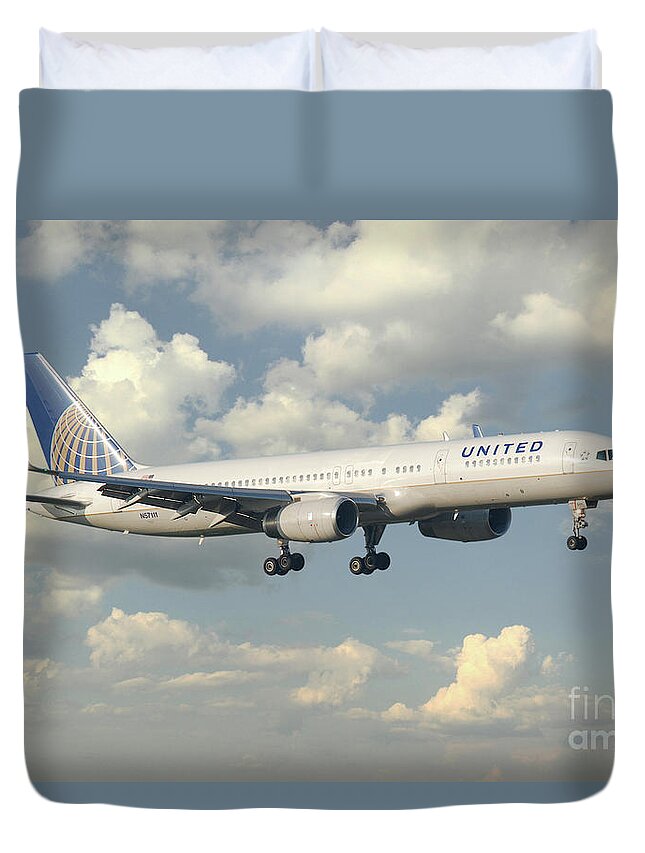 United Duvet Cover featuring the digital art United Airlines Boeing 757 by Airpower Art