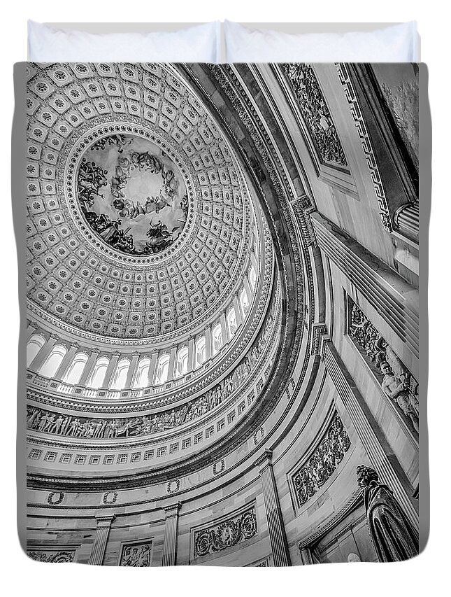 Washington D.c. Duvet Cover featuring the photograph Unites States Capitol Rotunda BW by Susan Candelario