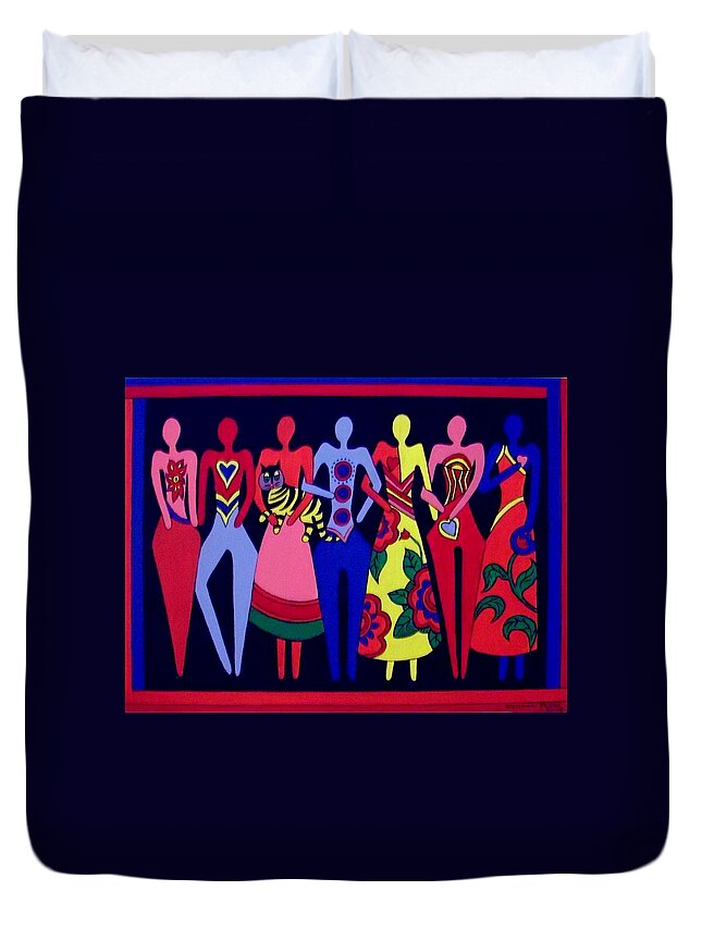 Figures Duvet Cover featuring the painting Unity 1 by Stephanie Moore