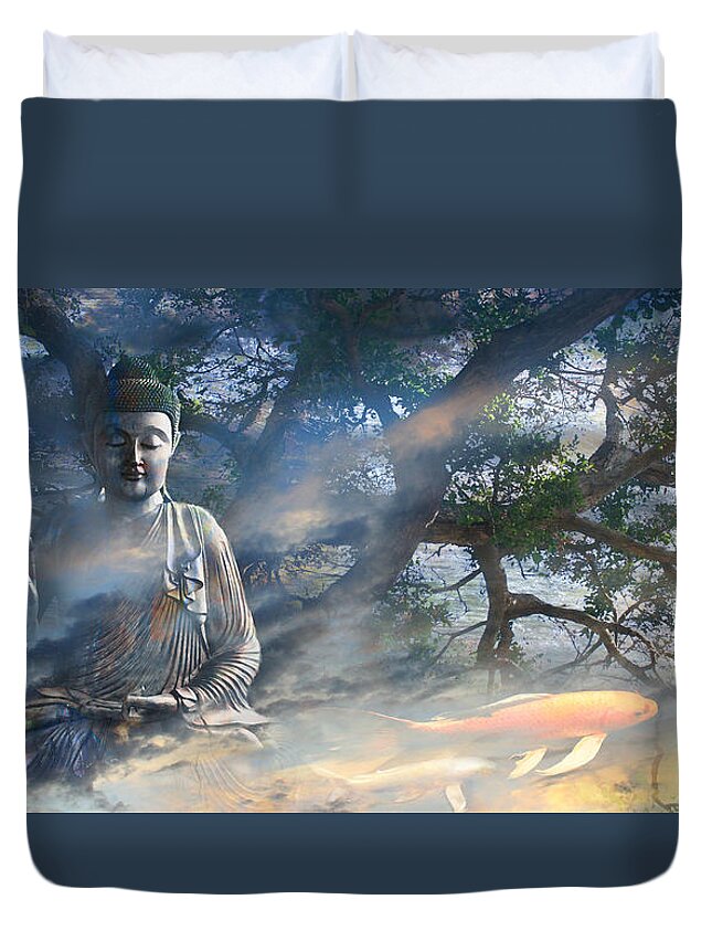 Buddha Duvet Cover featuring the mixed media Universal Flow by Christopher Beikmann