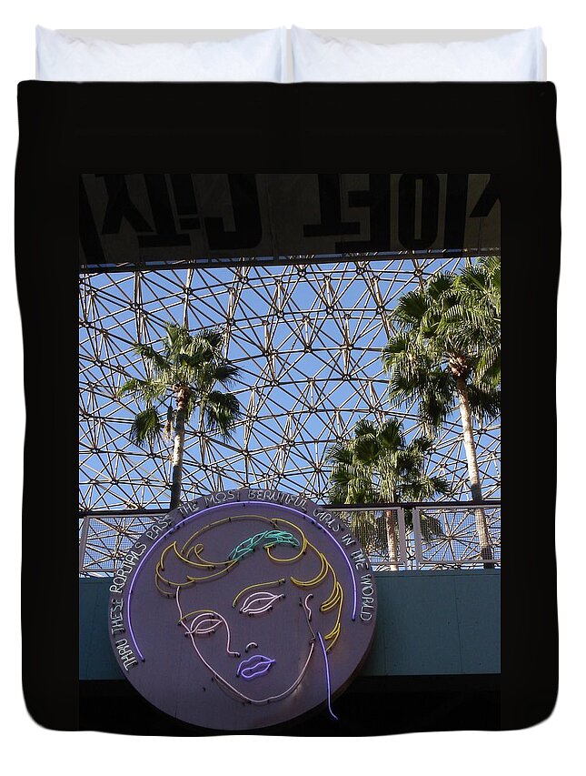 Universal Studios Pasadena California Duvet Cover featuring the photograph Universal Studios Neon by Kenny Glover