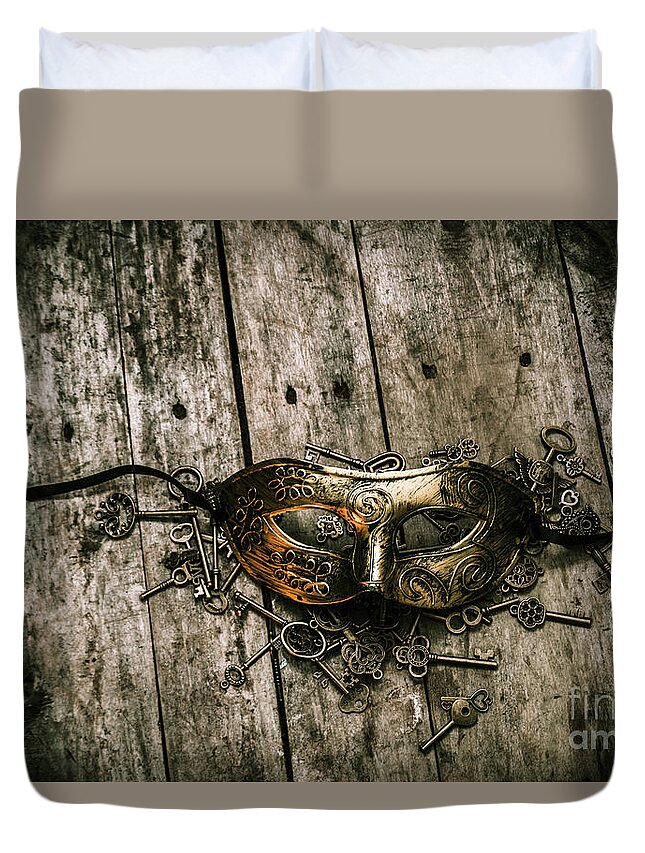 Destiny Duvet Cover featuring the photograph Unlocking a golden mystery by Jorgo Photography