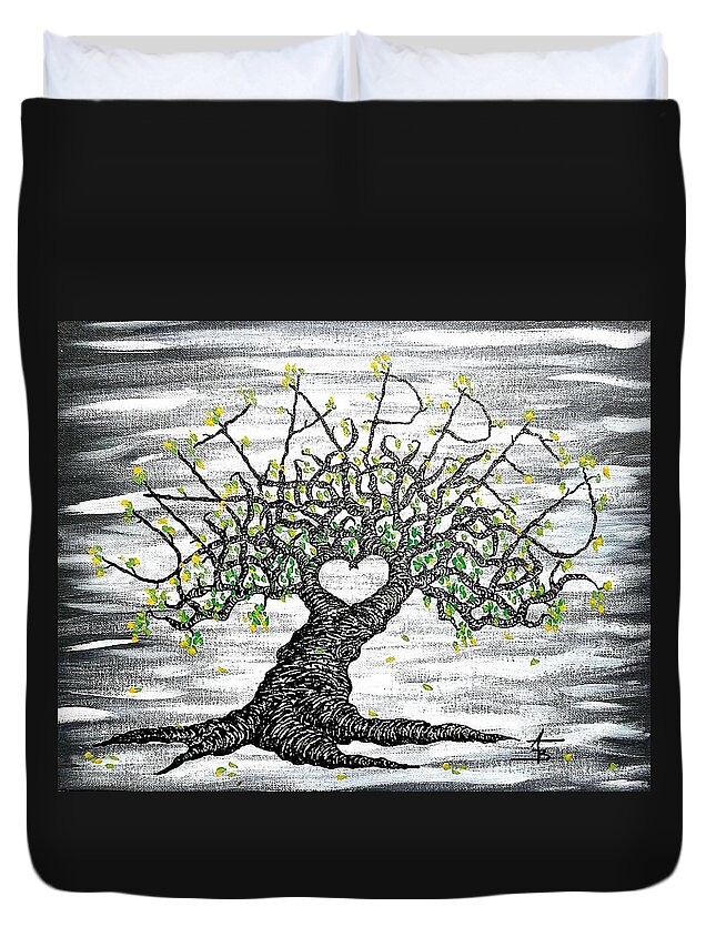 Love Duvet Cover featuring the drawing Untapped Love Tree by Aaron Bombalicki