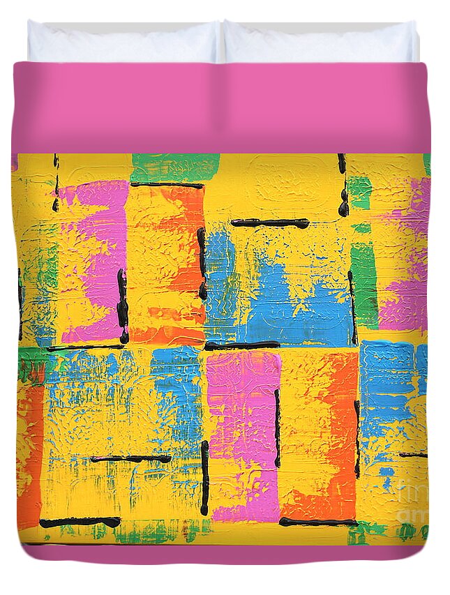 Abstract Duvet Cover featuring the painting Amusement by Jimmy Clark
