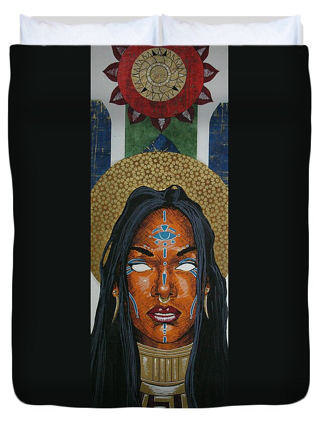Black Duvet Cover featuring the mixed media Untitled Goddess 6 by Edmund Royster
