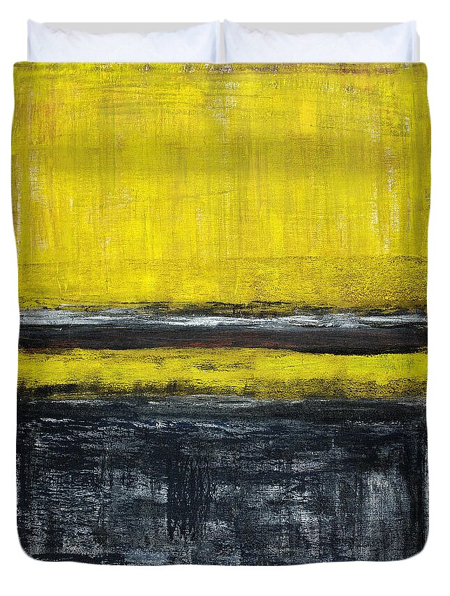 Yellow Duvet Cover featuring the painting Untitled No. 11 by Julie Niemela
